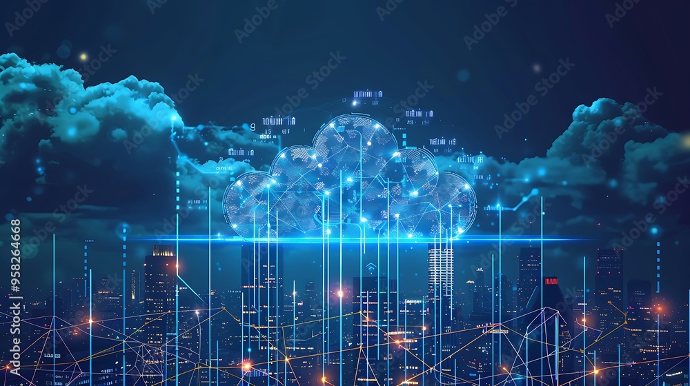 Wall mural cloud computing concept and innovative technology background. global internet network connection