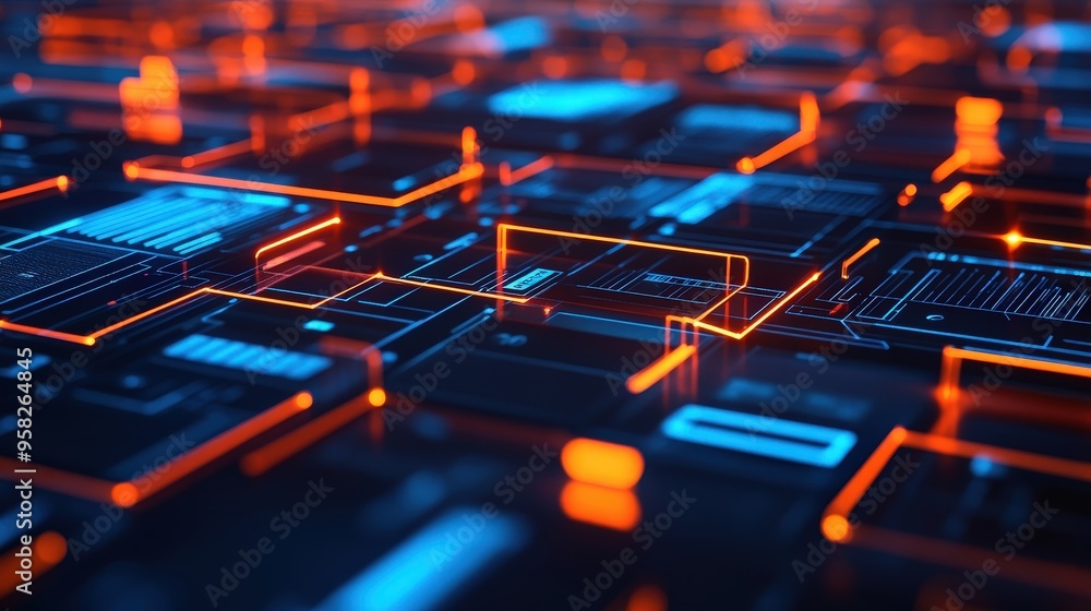 Aufkleber abstract network grid with files and folders, futuristic software interface, digital document manage