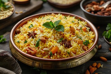 Flavorful Kashmiri sweet pulao made with saffron sugar and dry fruits