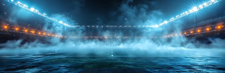 Empty Stadium with Fog and Lights