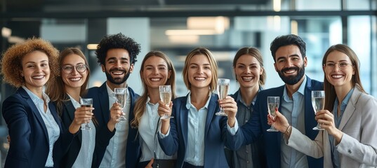 Successful Business Team Toasting with Champagne. Celebrating Achievement at Corporate Event.