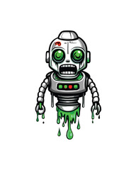 A malfunctioning robotic monster leaking glowing green goo.
