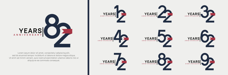 anniversary logo set. vector design black color and red ribbon can be use for celebration event