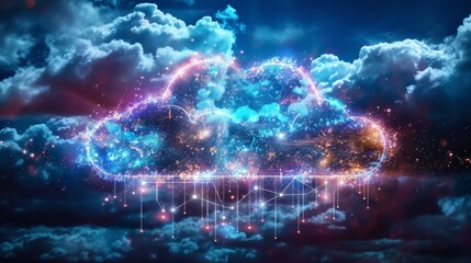Fototapeta premium Cloud Computing, Big Data Technology, Network Connections. Abstract Digital Illustration.