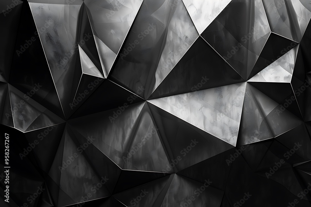 Poster black white dark gray silver abstract pattern background. geometric shape and triangle angle polygon