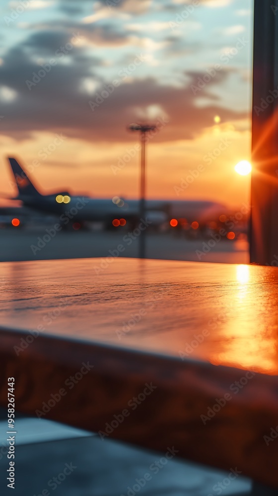 Aufkleber close-up of an empty table in an airport background for product display presentation template design