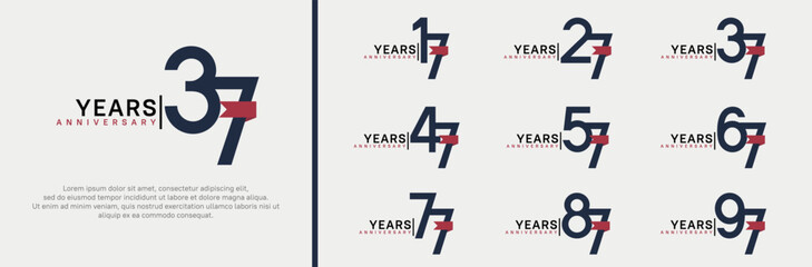 anniversary logo set. vector design black color and red ribbon can be use for celebration event