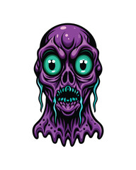 A purple alien monster with large glowing green eyes.