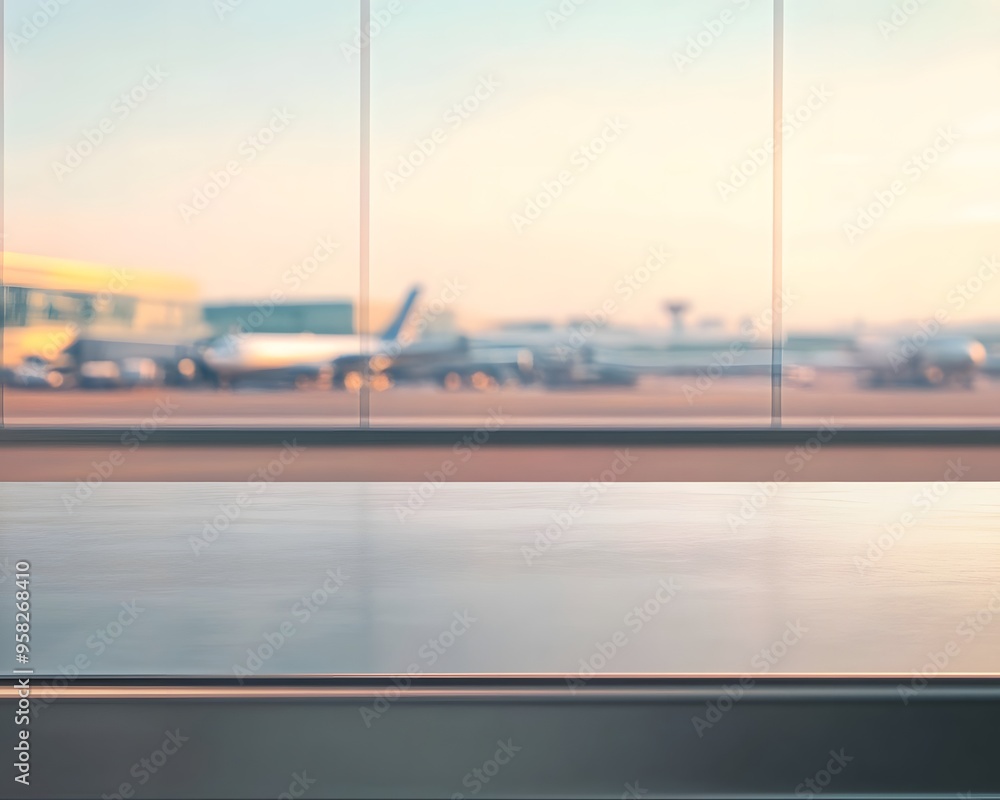 Aufkleber close-up of an empty table in an airport background for product display presentation template design
