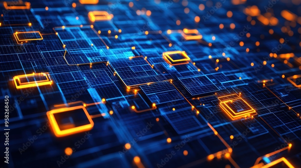 Poster abstract network grid with files and folders, futuristic software interface, digital document manage