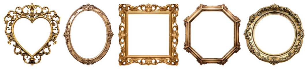 Vintage gold frame png cut out element set