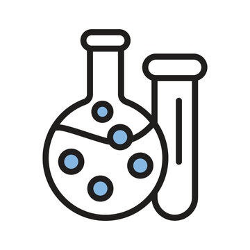 lab glassware with blue bubbles