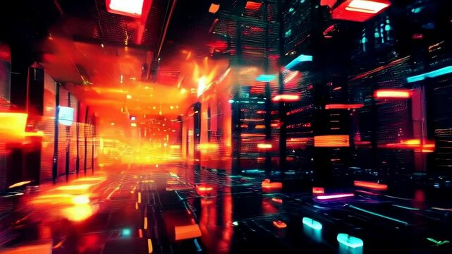 Abstract futuristic landscape of container orchestration platforms in high-security data center environment