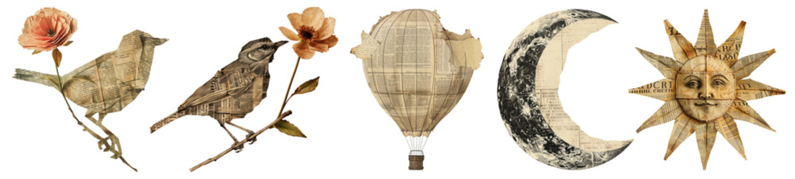 Vintage ephemera png cut out element set