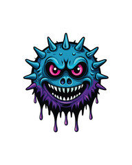 A spiky alien monster with blue and purple skin and dripping purple slime.