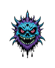 A menacing alien monster with sharp spikes, a wicked grin, and dripping black goo.