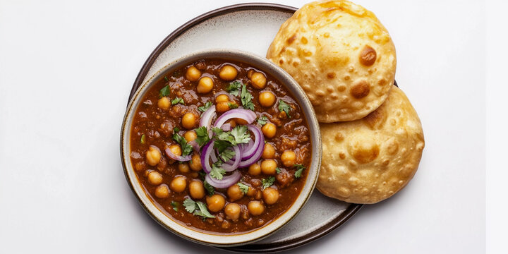 Top view of puri chole isolated on white background 