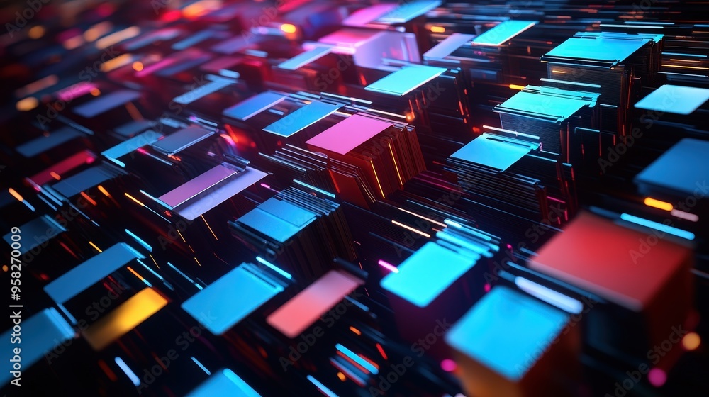 Poster abstract network grid with files and folders, futuristic software interface, digital document manage