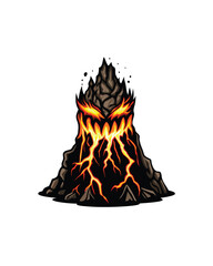 A fiery, menacing rock monster erupts from the ground with burning eyes and cracks in its rocky body.