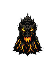 A menacing, towering rock monster with glowing eyes and cracks revealing molten lava.