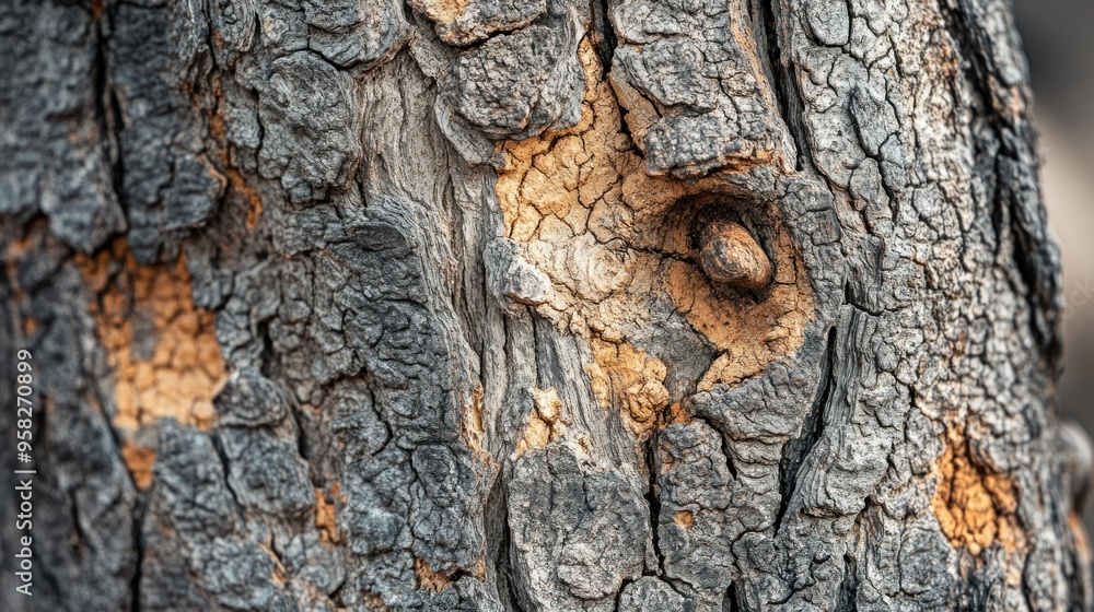 Poster close-up of a rough tree bark with a knot