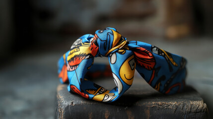 A stylish headband with a retro look. It features a cartoon-like design and can be worn as a bandana. This vintage accessory is perfect for adding a touch of fashion to any outfit.