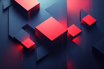 dynamic vector background with intersecting red and blue diagonal lines dark navy gradient floating red cube element abstract tech or sports theme