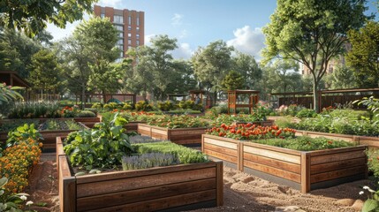 A garden with many different plants and trees