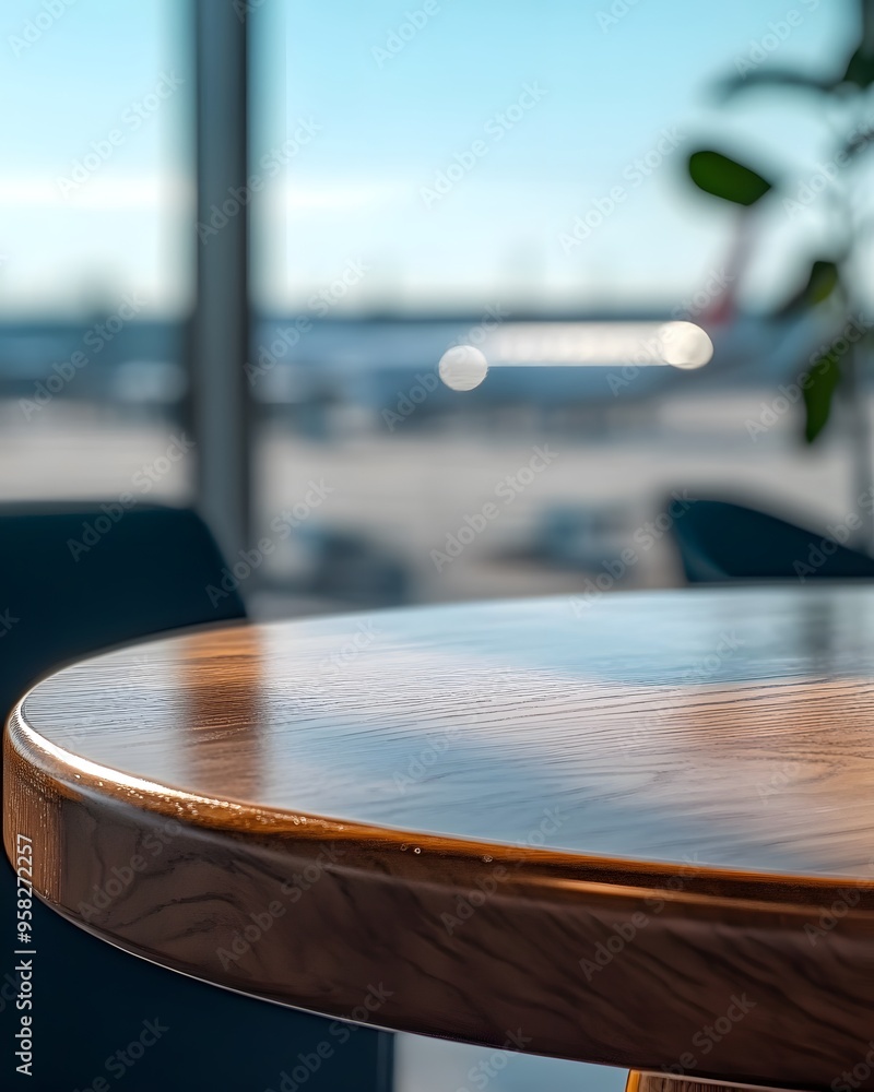 Leinwandbilder close-up of an empty table in an airport background for product display presentation template design