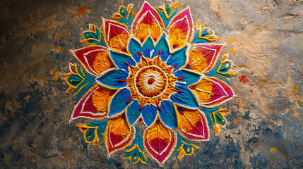 Colorful decorative rangoli on the floor