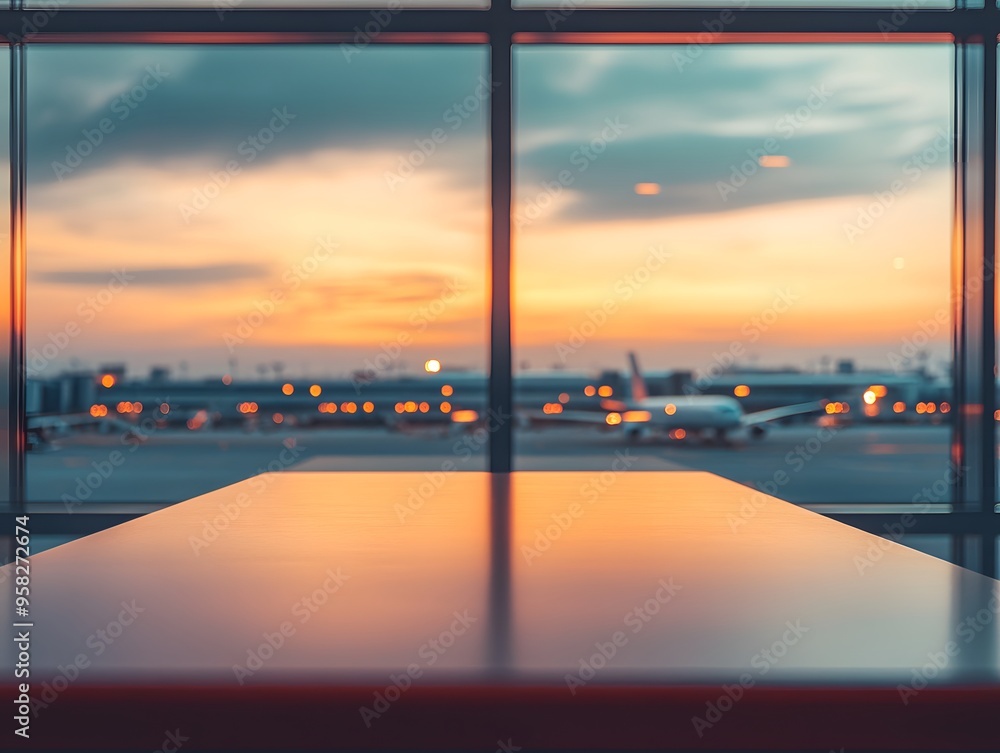Leinwandbilder close-up of an empty table in an airport background for product display presentation template design