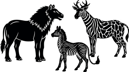 Hand drawn animals silhouette set illustration