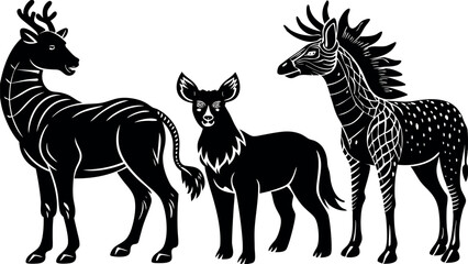 Hand drawn animals silhouette set illustration