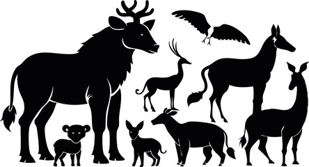 Hand drawn animals silhouette set illustration