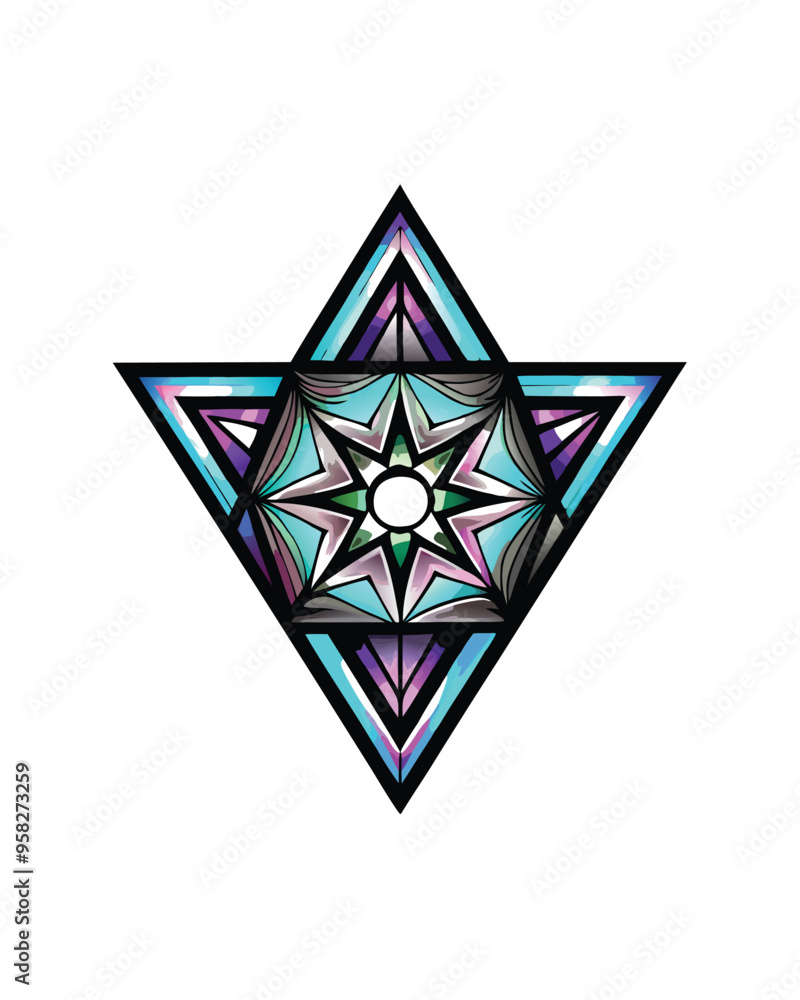 Aufkleber create a futuristic geometric pattern with holographic effects.