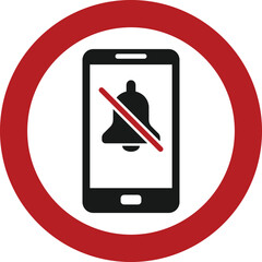 Warning sign Keep your phone in silent mode. Template sign with a classic smartphone and crossed bell icon