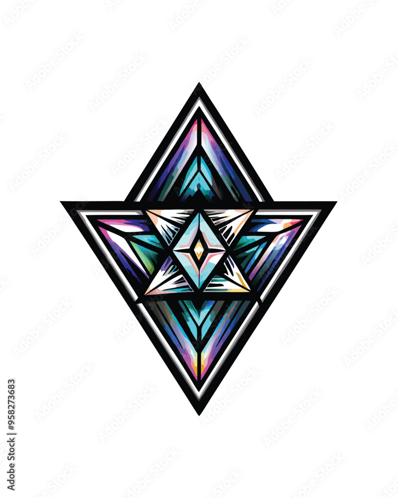 Aufkleber futuristic geometric pattern with holographic effect, consisting of overlapping triangles in vibrant