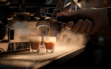espresso machine pouring espresso coffee