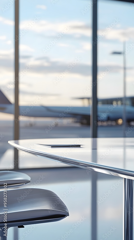 Leinwandbilder close-up of an empty table in an airport background for product display presentation template design