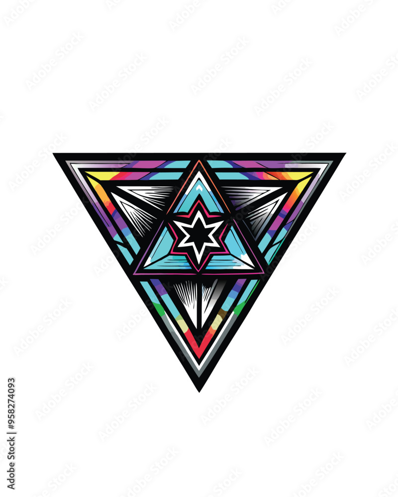 Aufkleber create a futuristic geometric pattern with holographic effects.