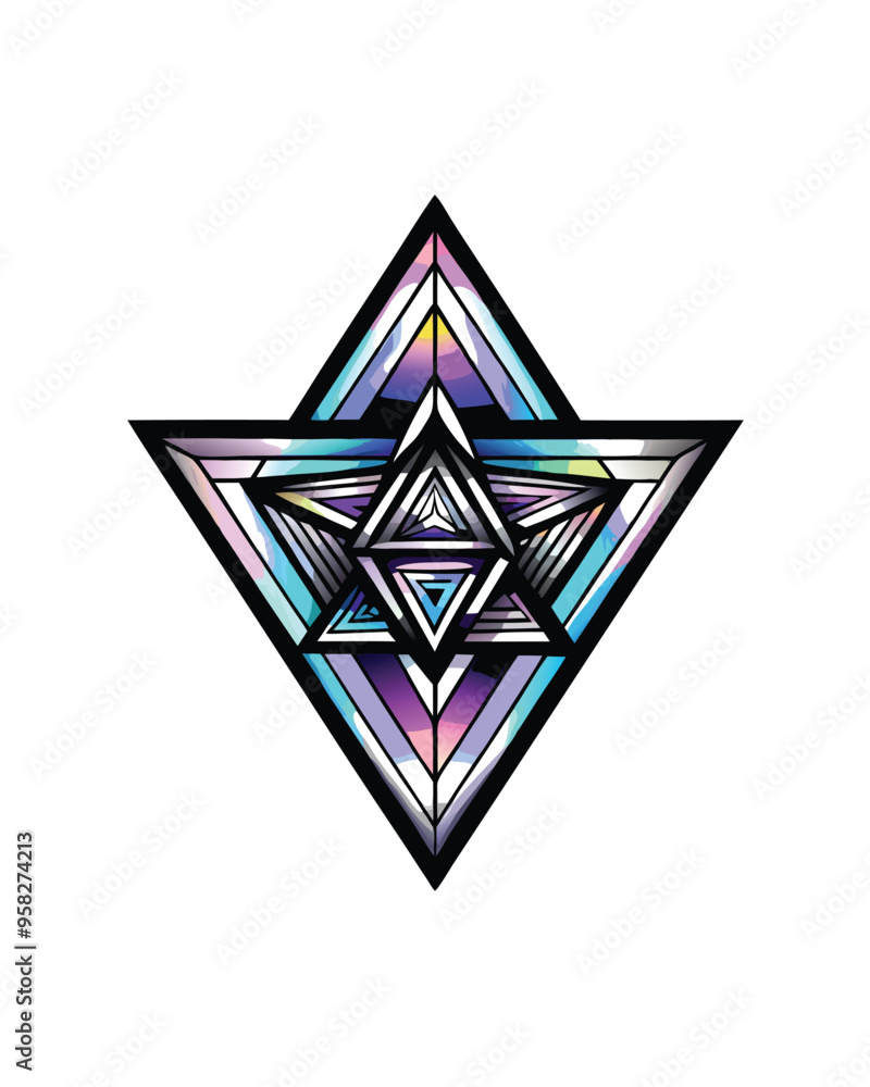 Aufkleber generate a futuristic geometric pattern with holographic colors and effects, with a focus on triangl