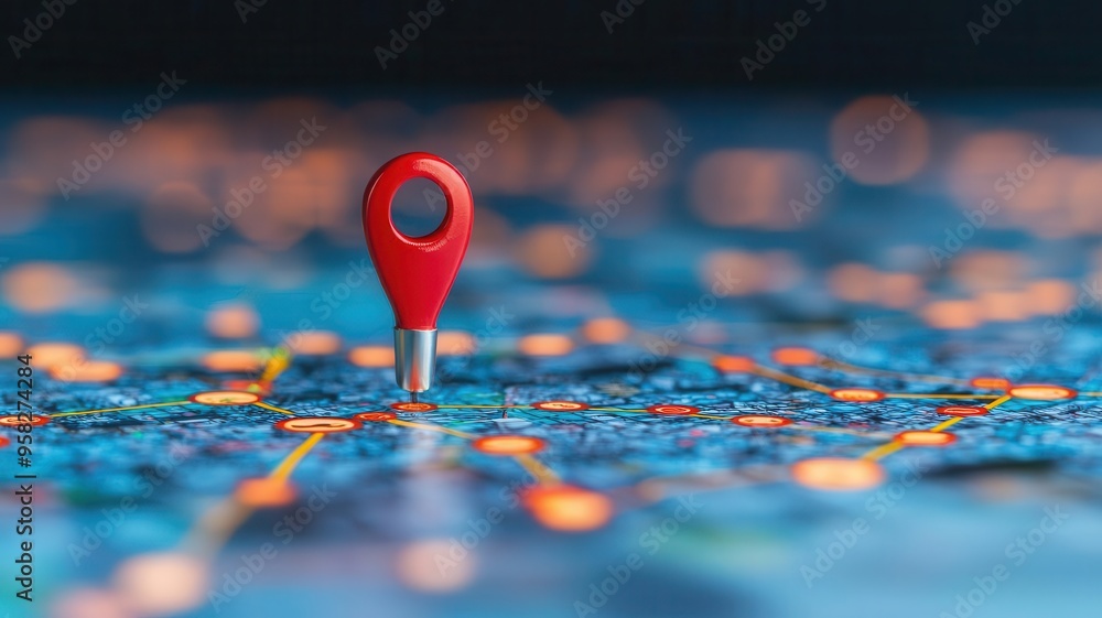 Poster digital map with points marking important internet information, internet points information, data-ri