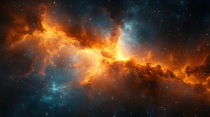 Fototapeta premium Space scene featuring a fiery nebula with swirling patterns and vibrant colors set against a black void, visualized in 3D to convey the supernatural and dynamic nature of the galaxy.