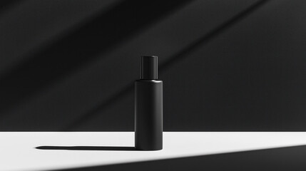 Obraz premium black plastic skincare brand shampoo conditioner bottle on white table black background shadow blank label mockup masculine hair care product photography branding