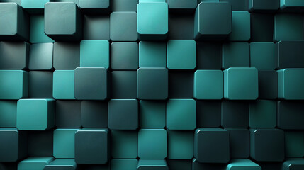 Teal geometric cube pattern creating a textured wall.