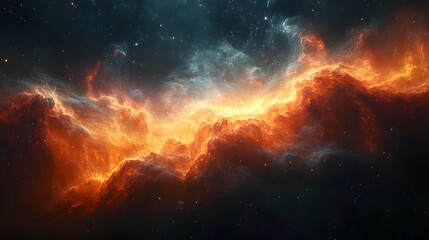 Fototapeta premium Space scene featuring a fiery nebula with swirling patterns and vibrant colors set against a black void, visualized in 3D to convey the supernatural and dynamic nature of the galaxy.