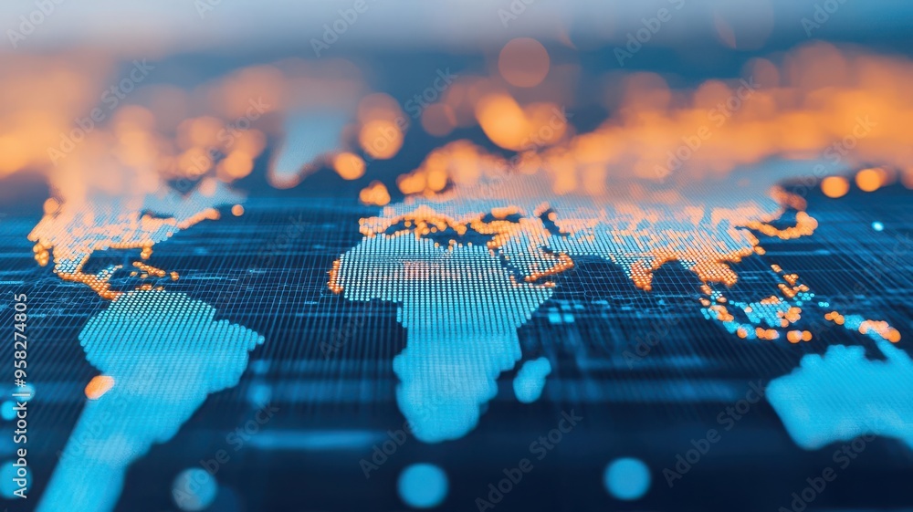 Poster digital map with points marking important internet information, internet points information, digital