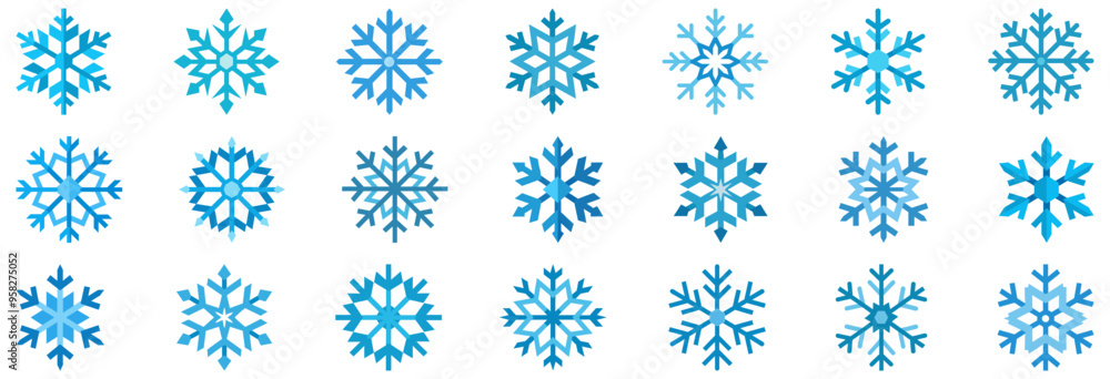 Wall mural snowflake icon. set of different snowflake icons. christmas decor. blue snowflakes. snowflakes templ