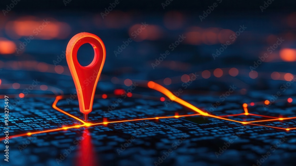Poster digital map with points marking important internet information, internet points information, locatio