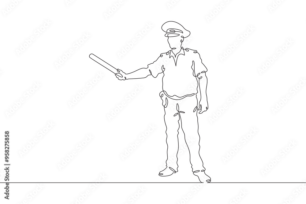 Poster continuous one line drawing traffic controller.traffic policeman.road inspection. . one continuous l
